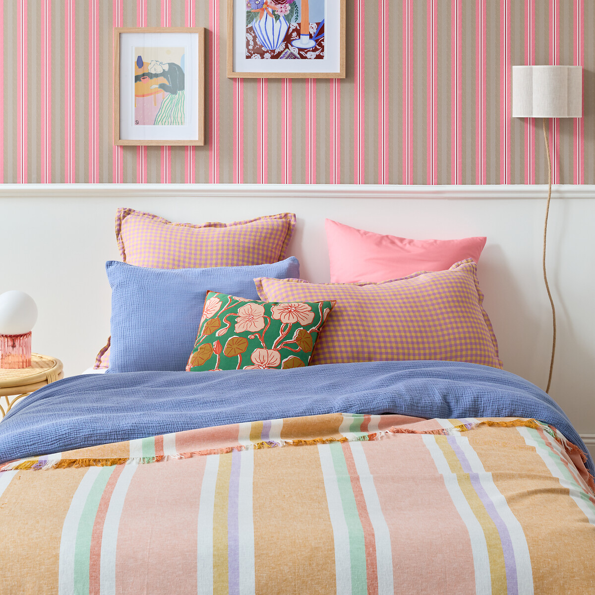 LA REDOUTE INTERIEURS<br>Colcha multicolorida com listras em linho e algodão, Maisie
