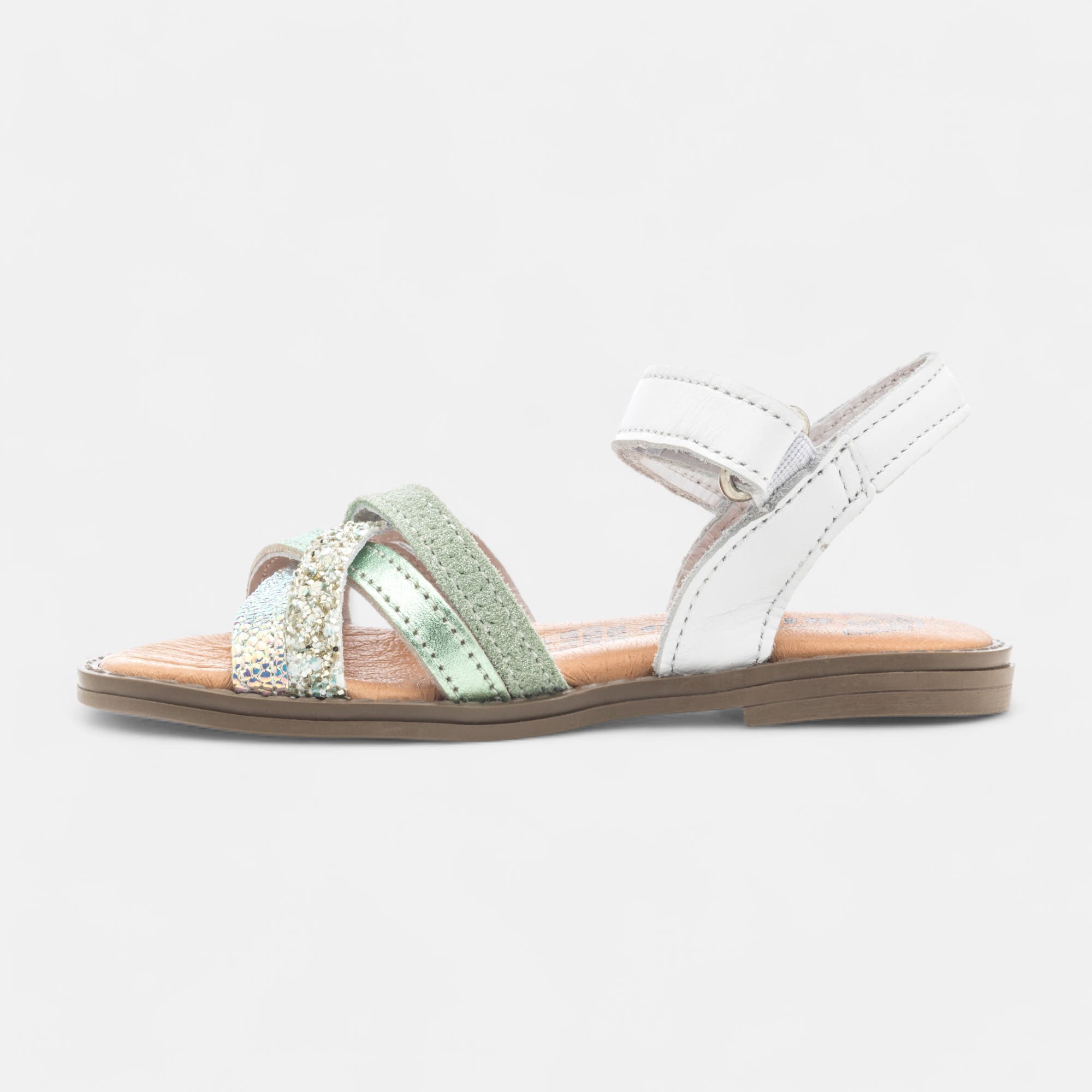 Nu-pieds Fille en cuir vert