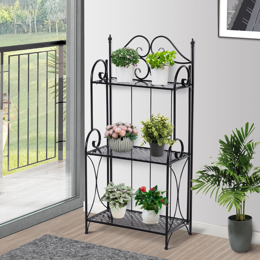 Outsunny Gartenregal mit 3 Ablagen schwarz