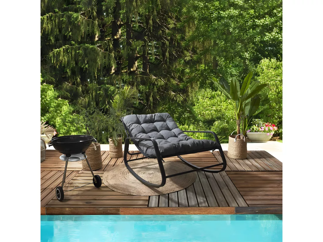 VIDIA - Fauteuil à Bascule Anthracite avec Coussin Capitonné