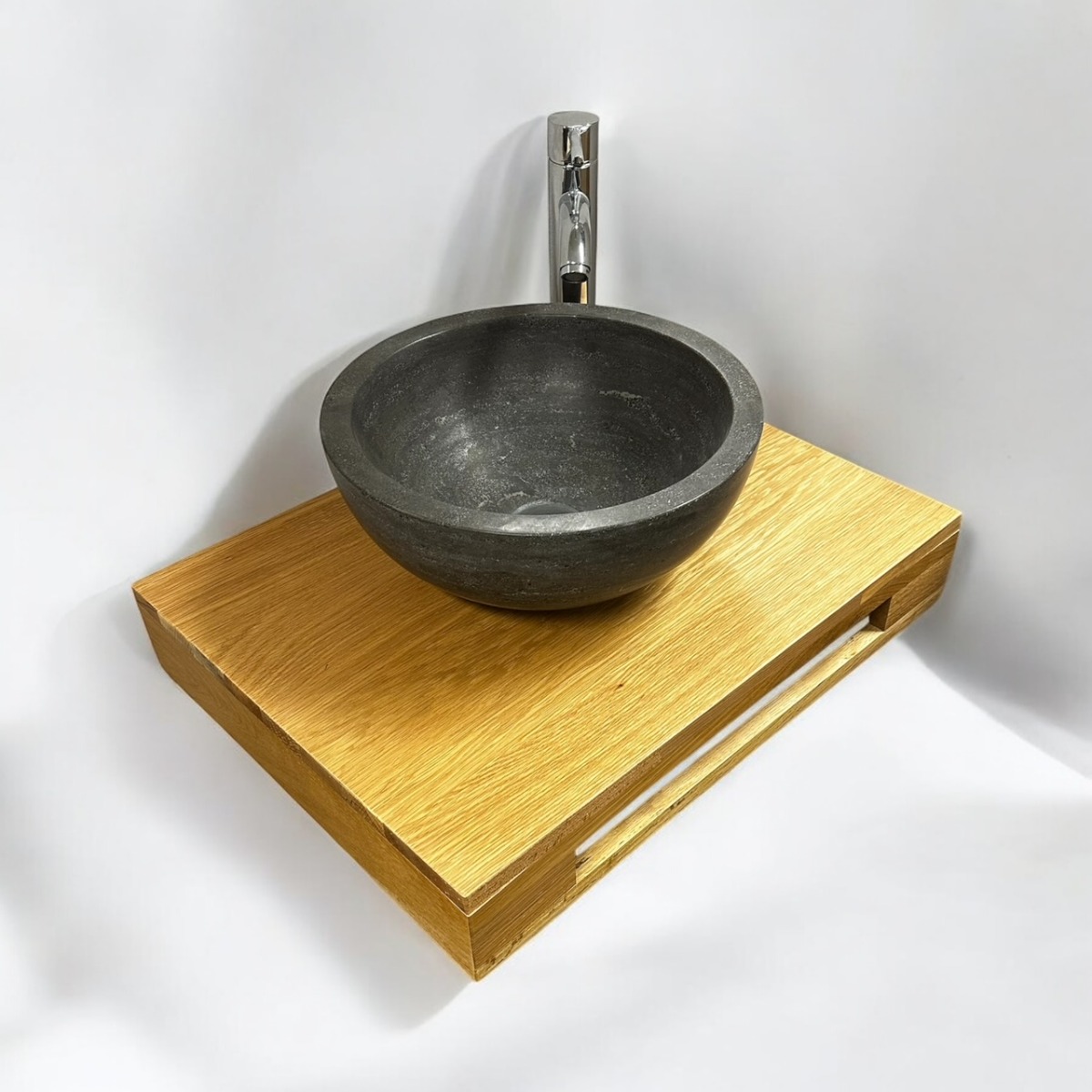 B-Stone 601 eiken wastafelmeubel met handdoekuitsparing inclusief ophangbeugels 60cm