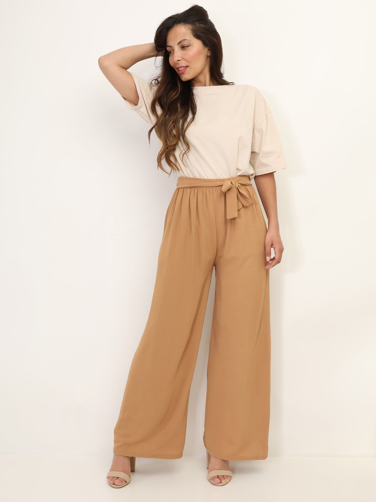 Pantalon fluide ceinturé- Camel