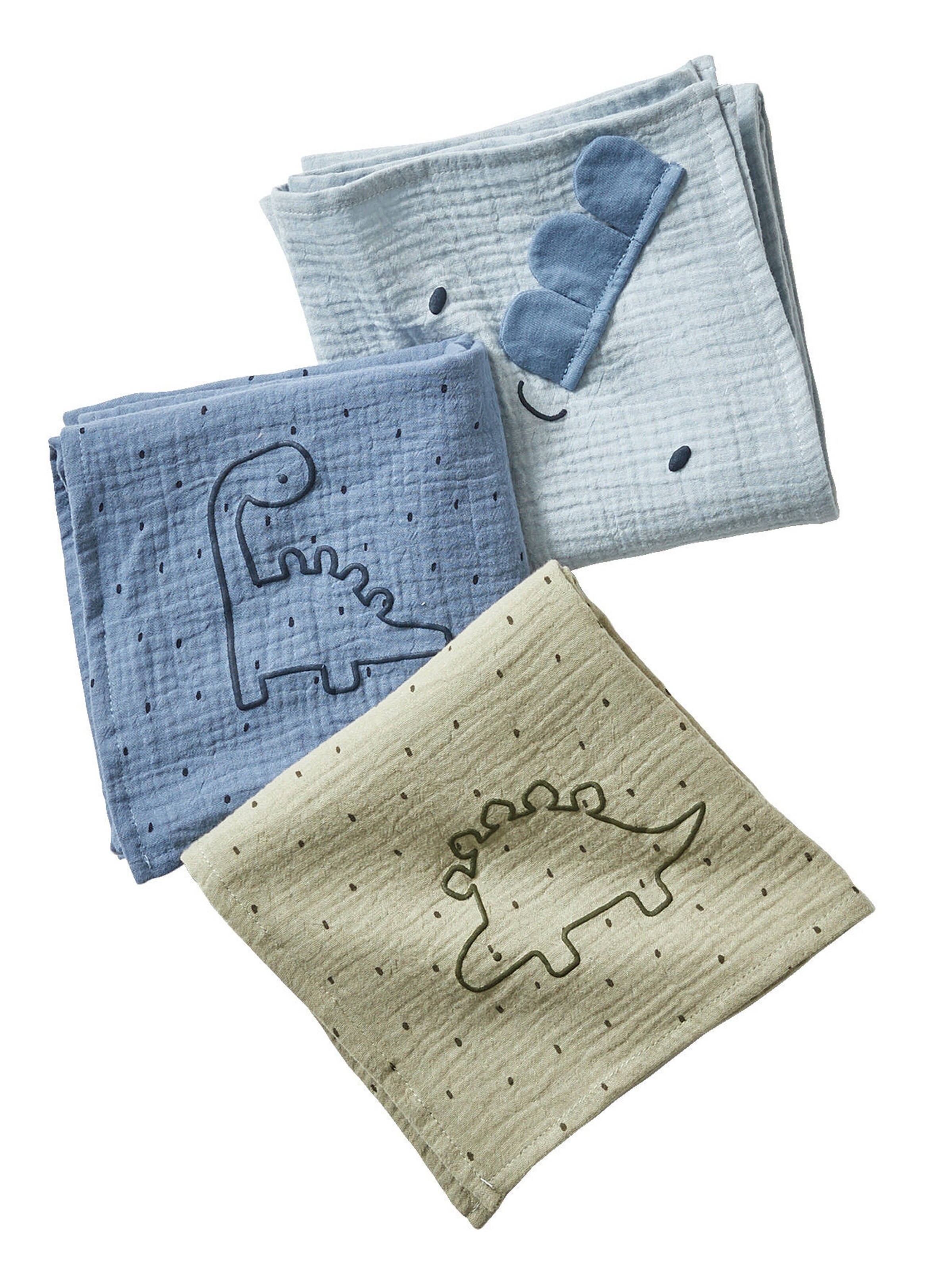 Vertbaudet 3er-Pack Baby Wickeltücher KLEINER DINO blau