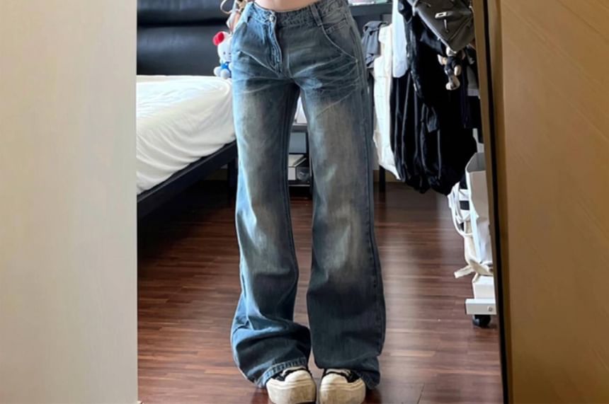 Mushini - Mid Waist Washed Wide Leg Jeans