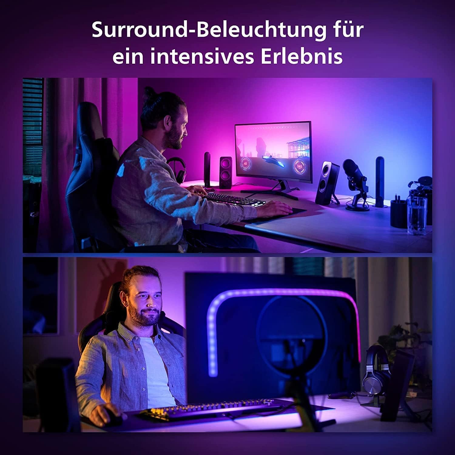 Philips Hue White & Color Ambiance Play Gradient, PC Lightstrip für 32-34 Zoll, dimmbar, 16 Mio. Farben, steuerbar via App, kompatibel mit Amazon Alexa (Echo, Echo Dot)
