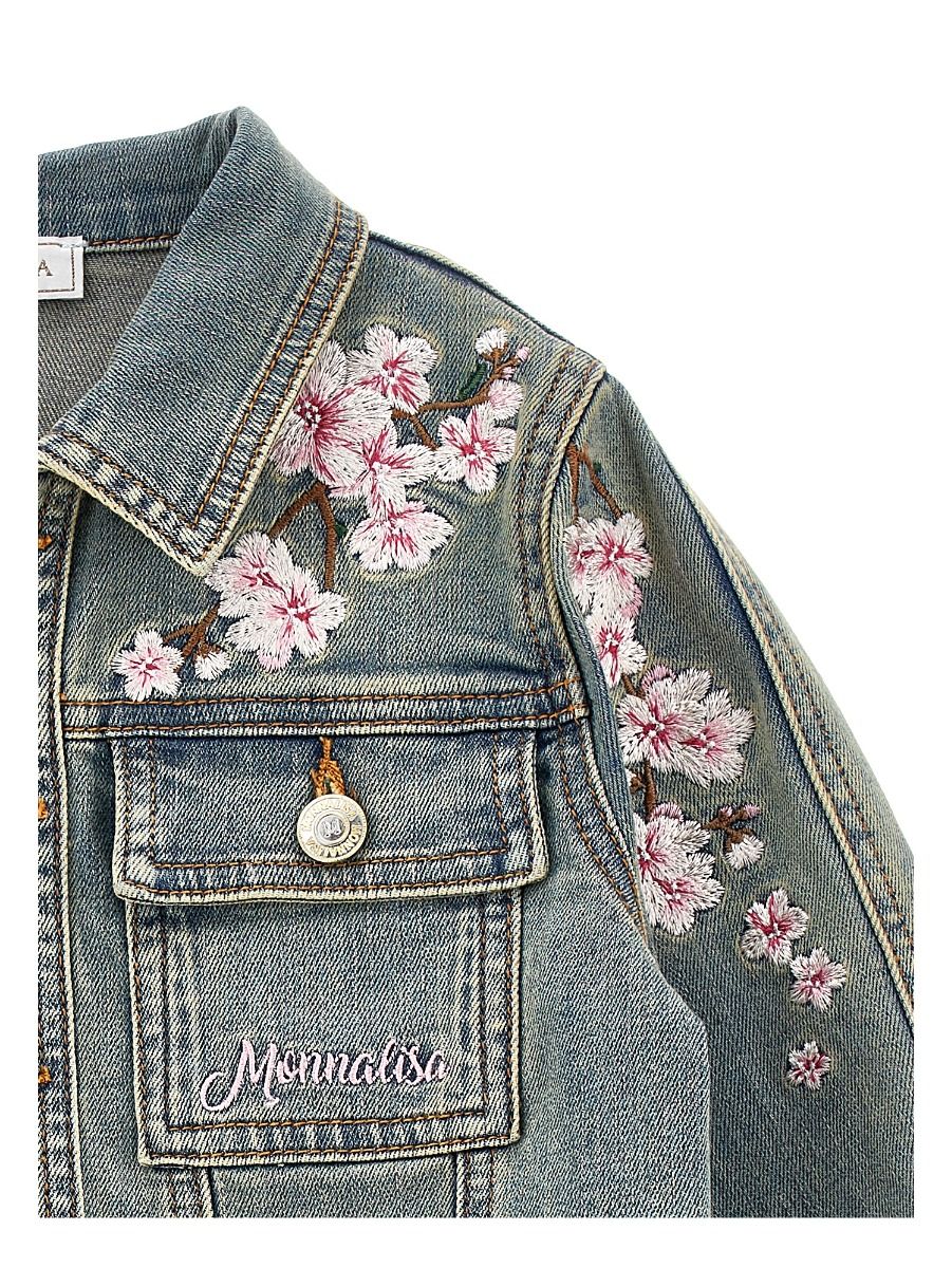 Monnalisa Peach Flower Denim Jacket
