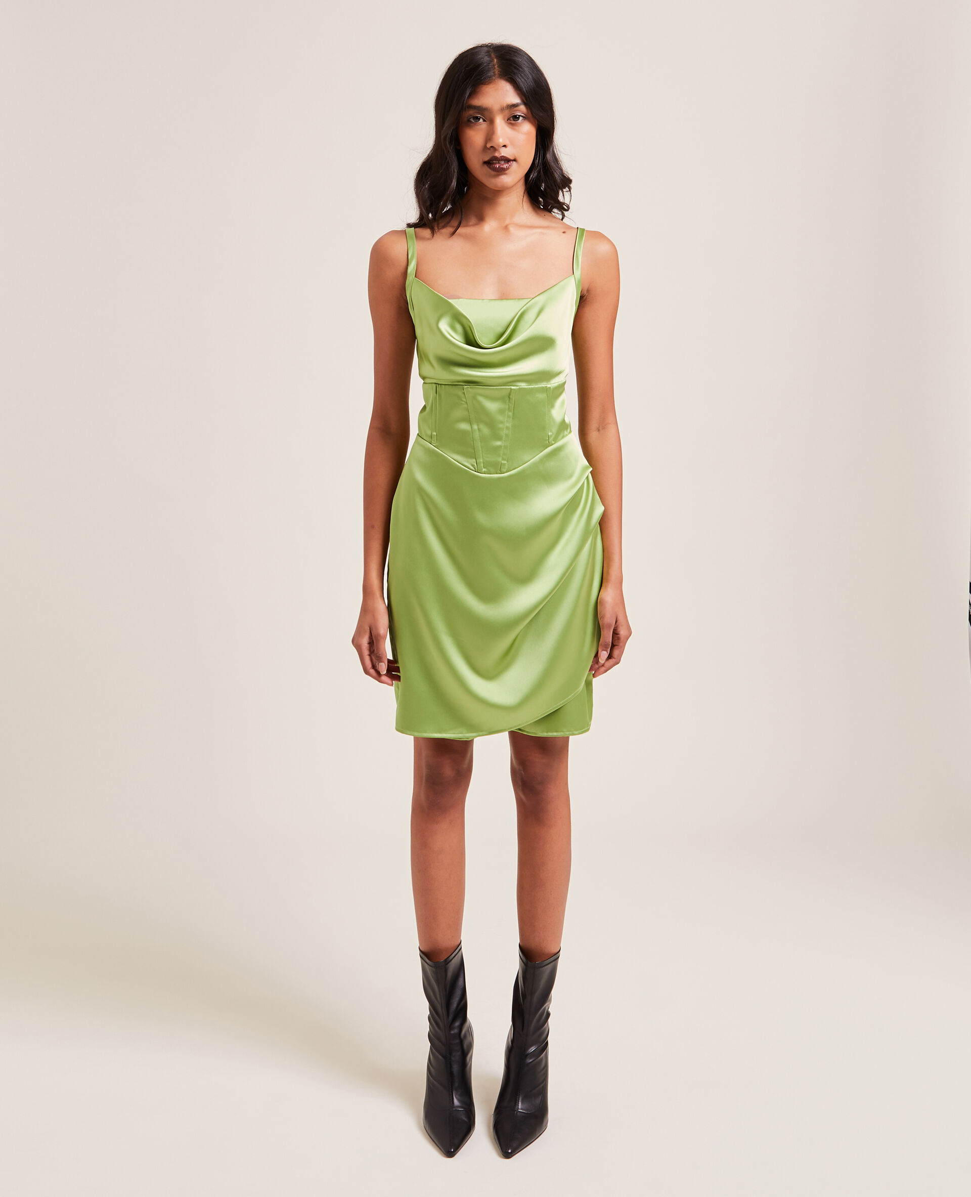 Robe corset en satin - Vert olive
