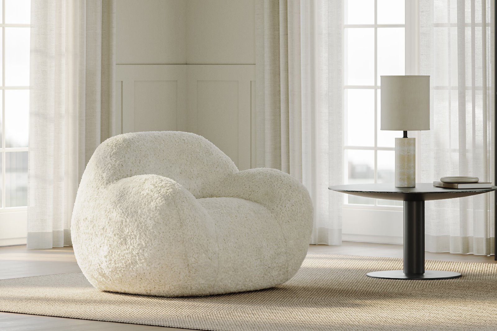 Comfy stol stor Tekstil Glore Hvit