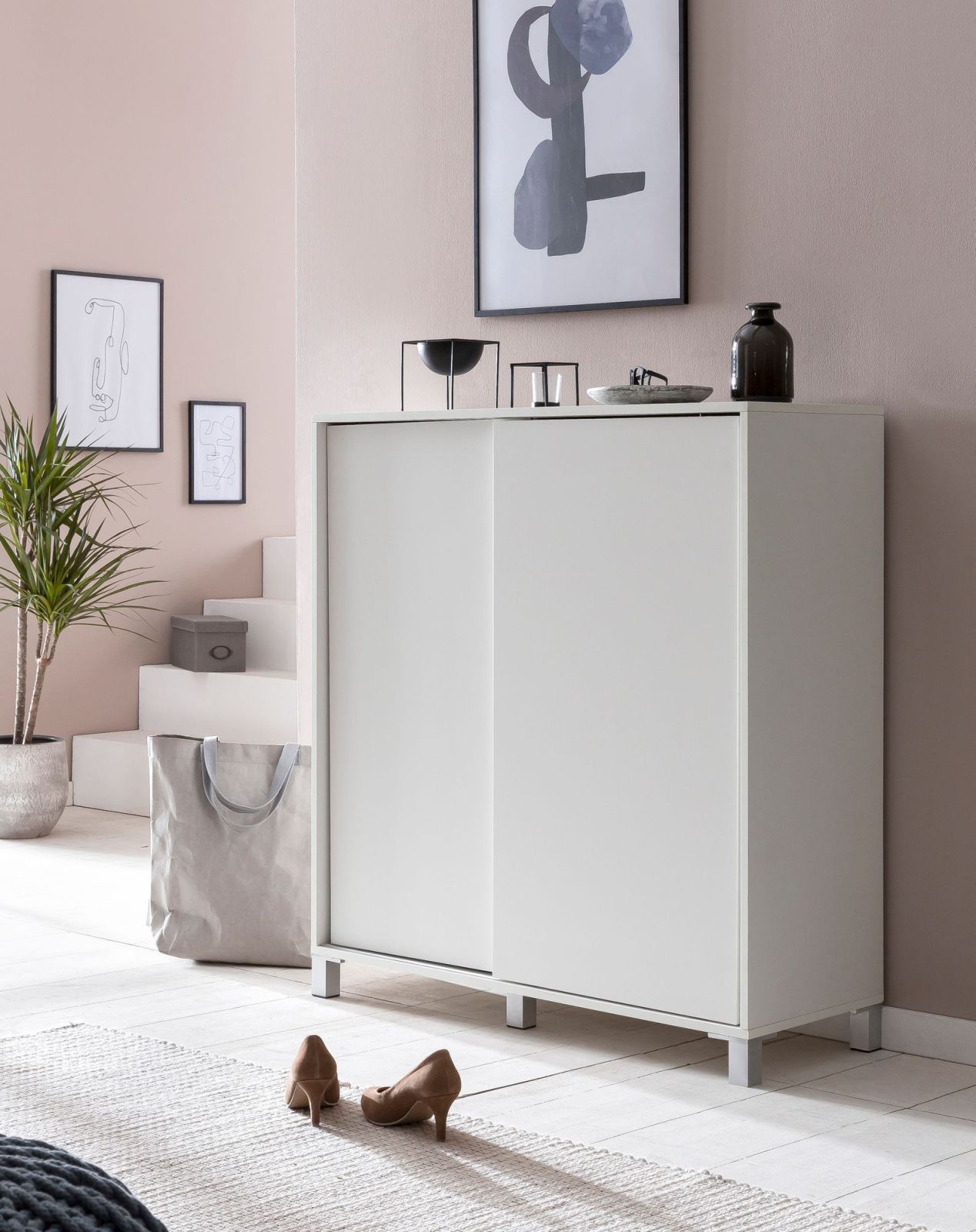 Schuhschrank - weiß - mit Schiebetür