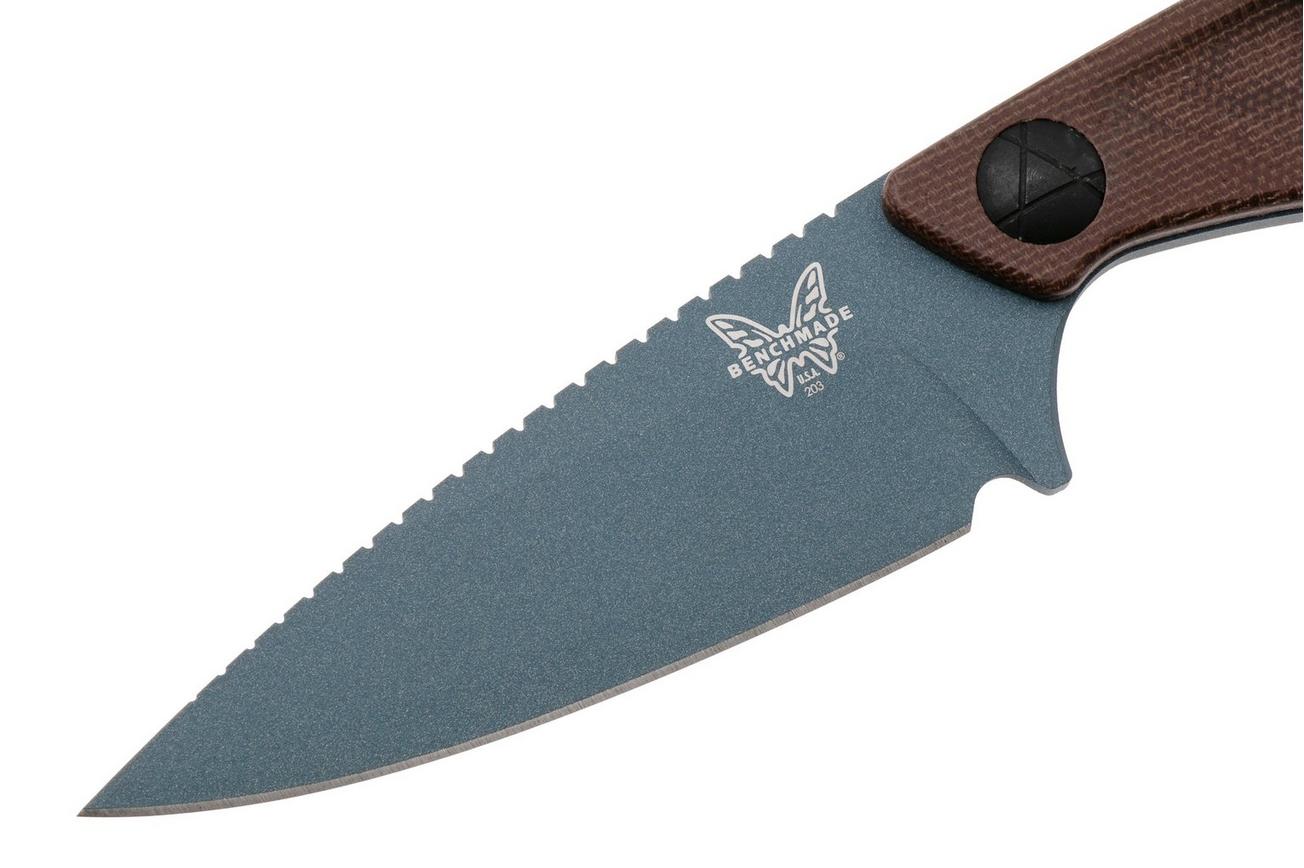 Benchmade Dacian 203BT-03 Blue Cerakote CPM MagnaCut, Brown Canvas Micarta vaststaand mes, lederen en kydex schede