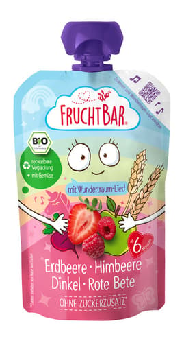 FruchtBar Bio-Fruchtpüree Wundertraum mit Erdbeere, Himbeere, Dinkel, Rote Bete