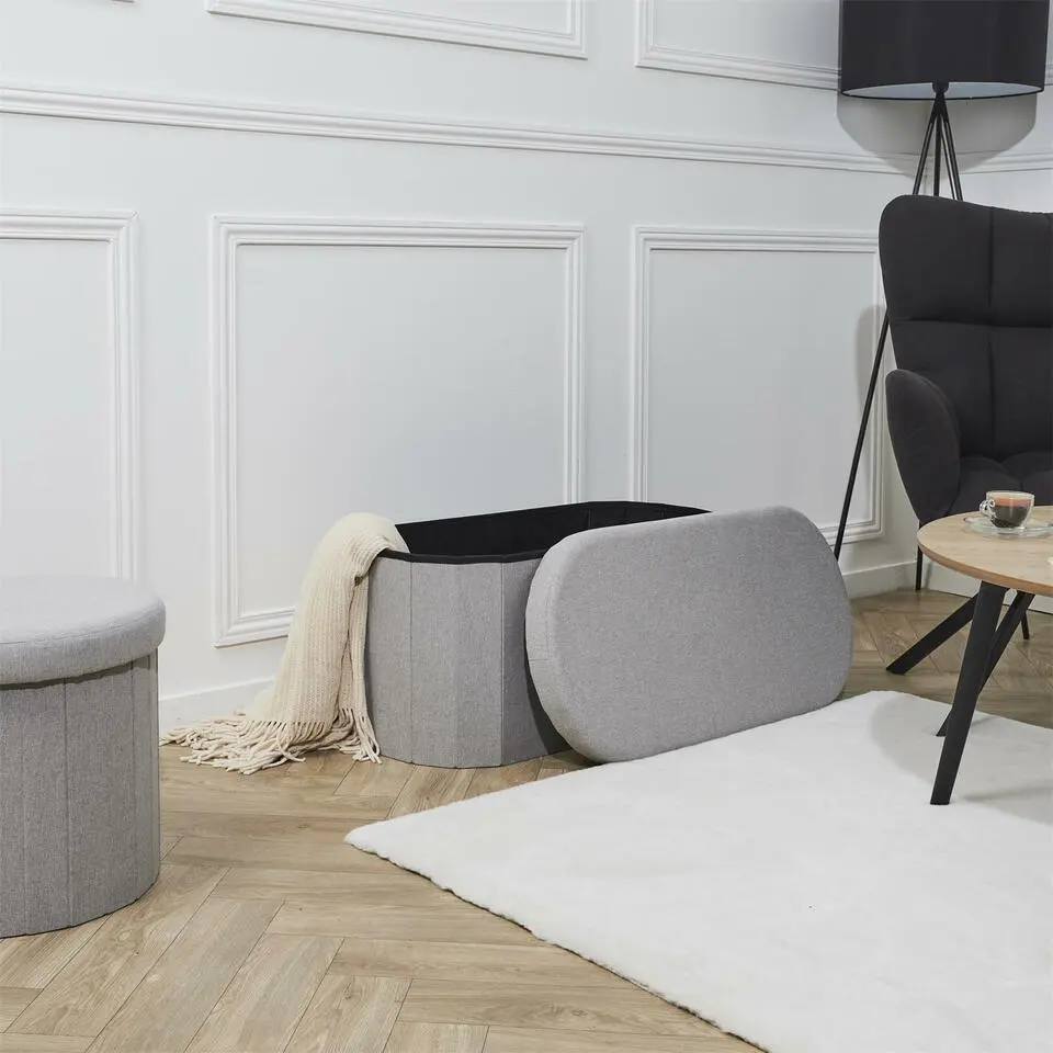 Home Deco - Poef - opbergbox - ovaal - grijs - 76 x 38cm