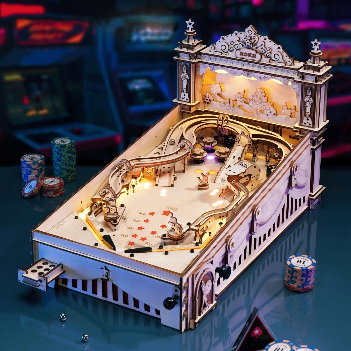 ROKR  3D Pinball Machine    3D Holzpuzzle: Baue dir deinen Highscore