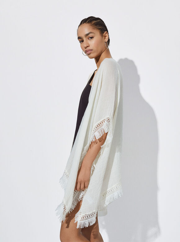 Caftan com franjas - Cru