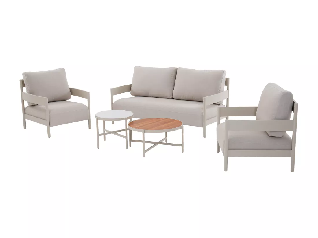 Salon de jardin en aluminium : un canapé 2 places, 2 fauteuils et 2 tables basses - Beige - LOMAM de MYLIA