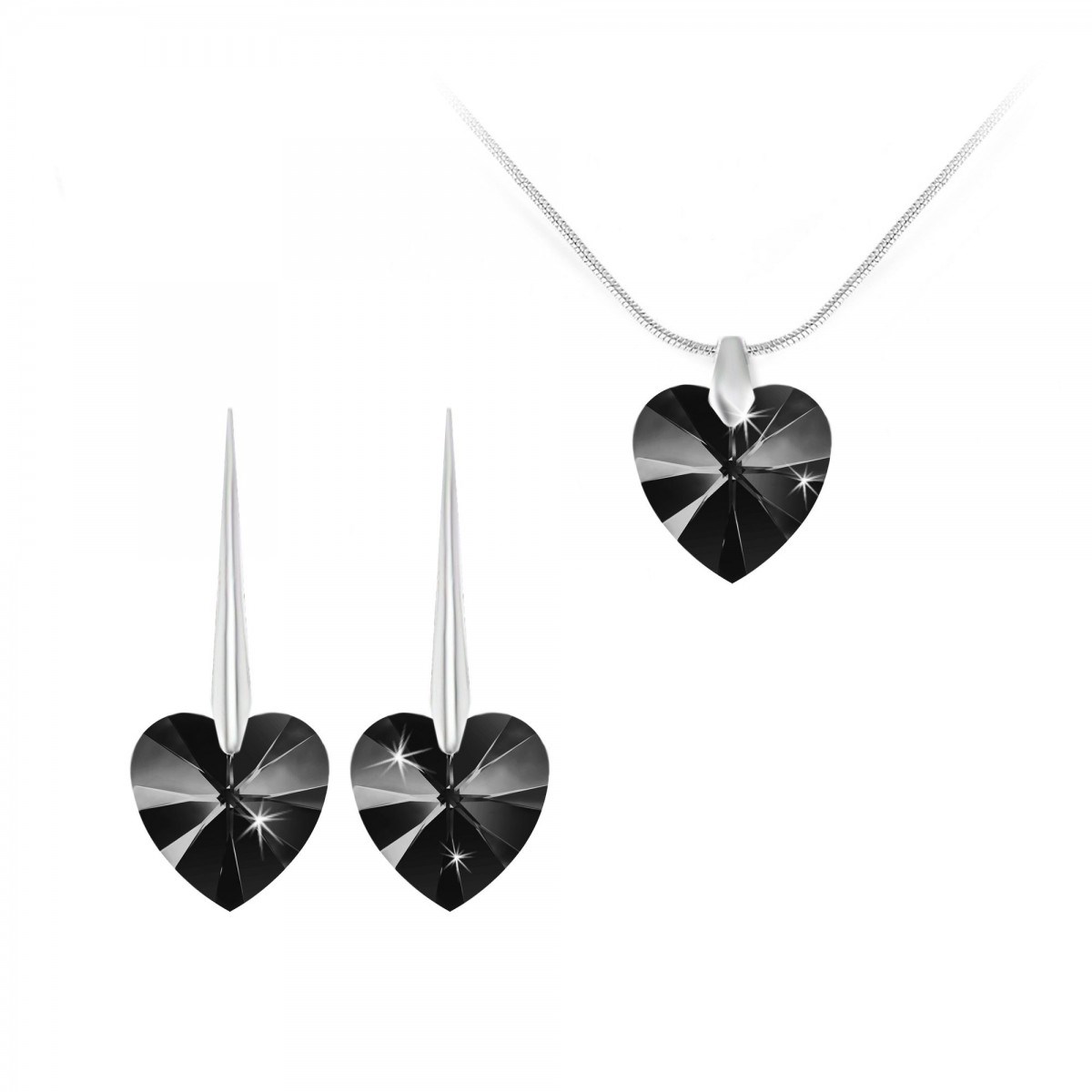 Parure collier et boucles d'oreilles coeurs SC Crystal orneés de Cristaux scintillants