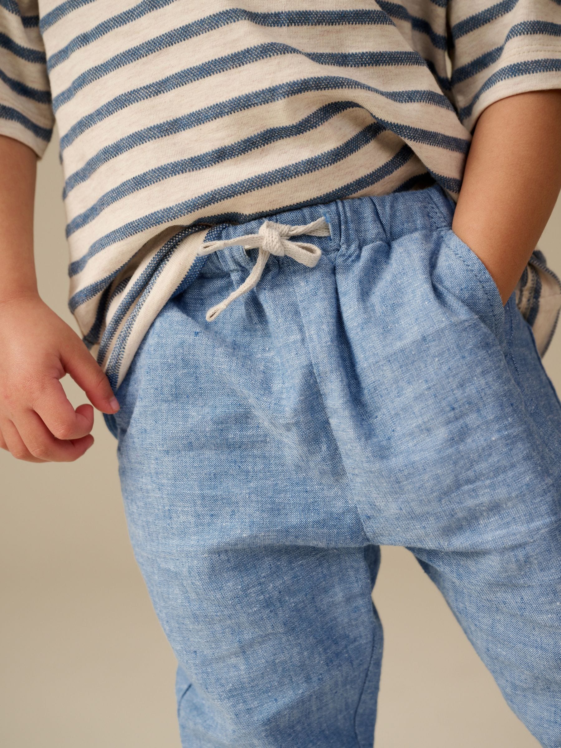 Chambray blauw - Linnen Blend broek met elastische taille (3mnd-7jr)