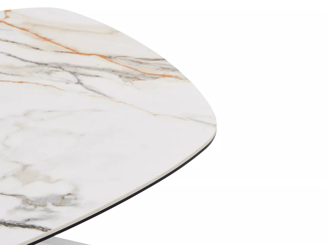 Table basse en verre trempé, céramique et métal - Effet marbre blanc - DERIYA de Maison Céphy