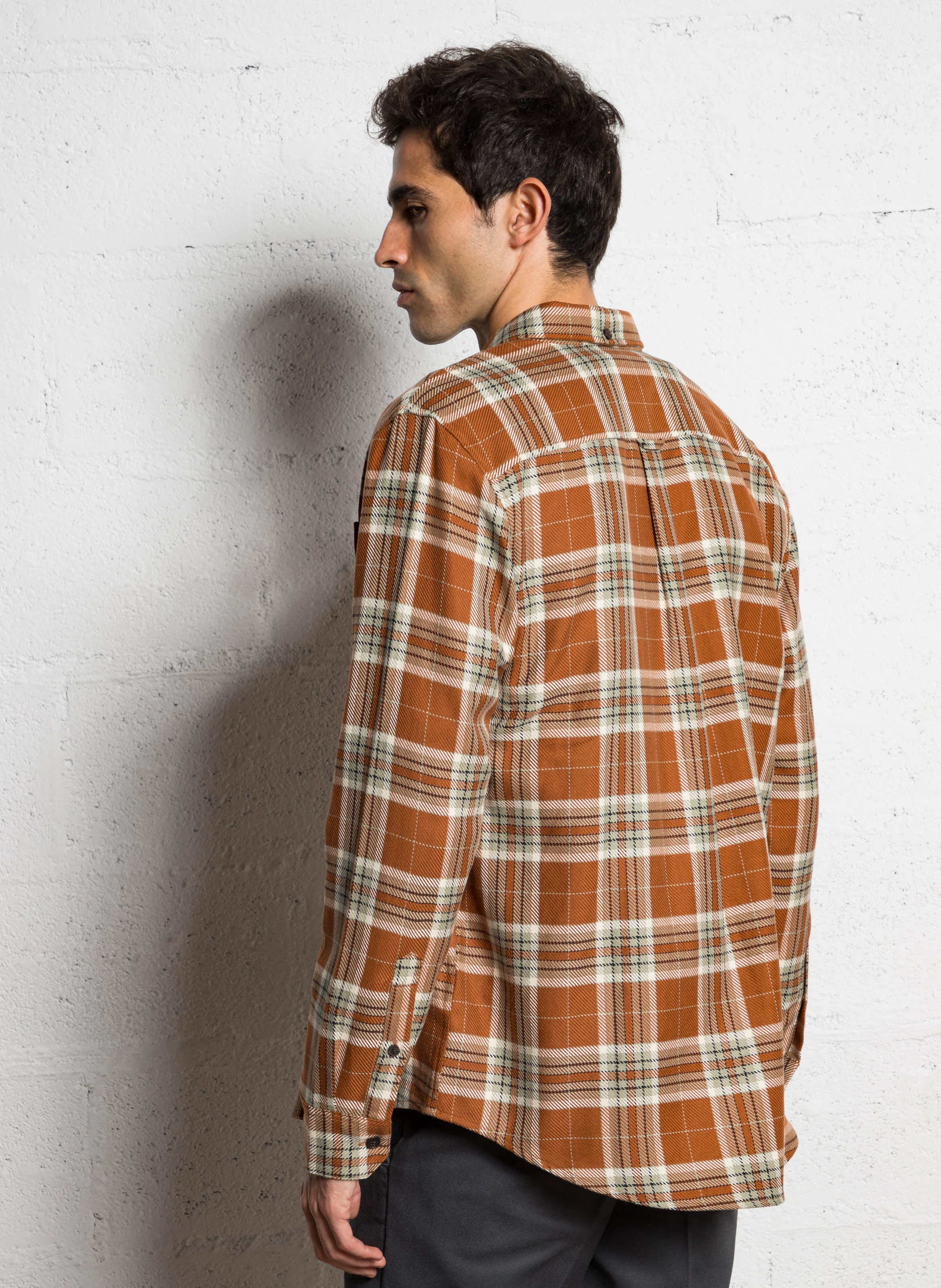 MARCELO - Chemise droite en coton bio à carreaux | Marron