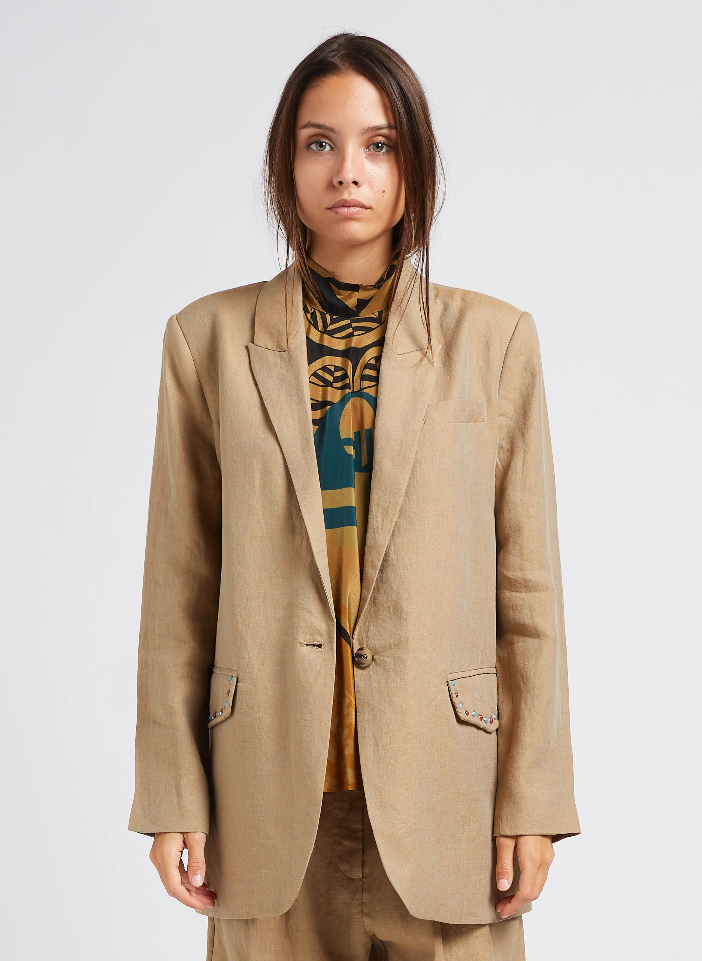 TALLAS - Veste blazer à clous colorés | Beige