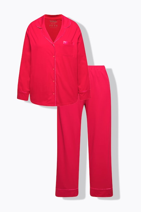 Pyjama, Satin-Piping, Reverskragen, Langarm