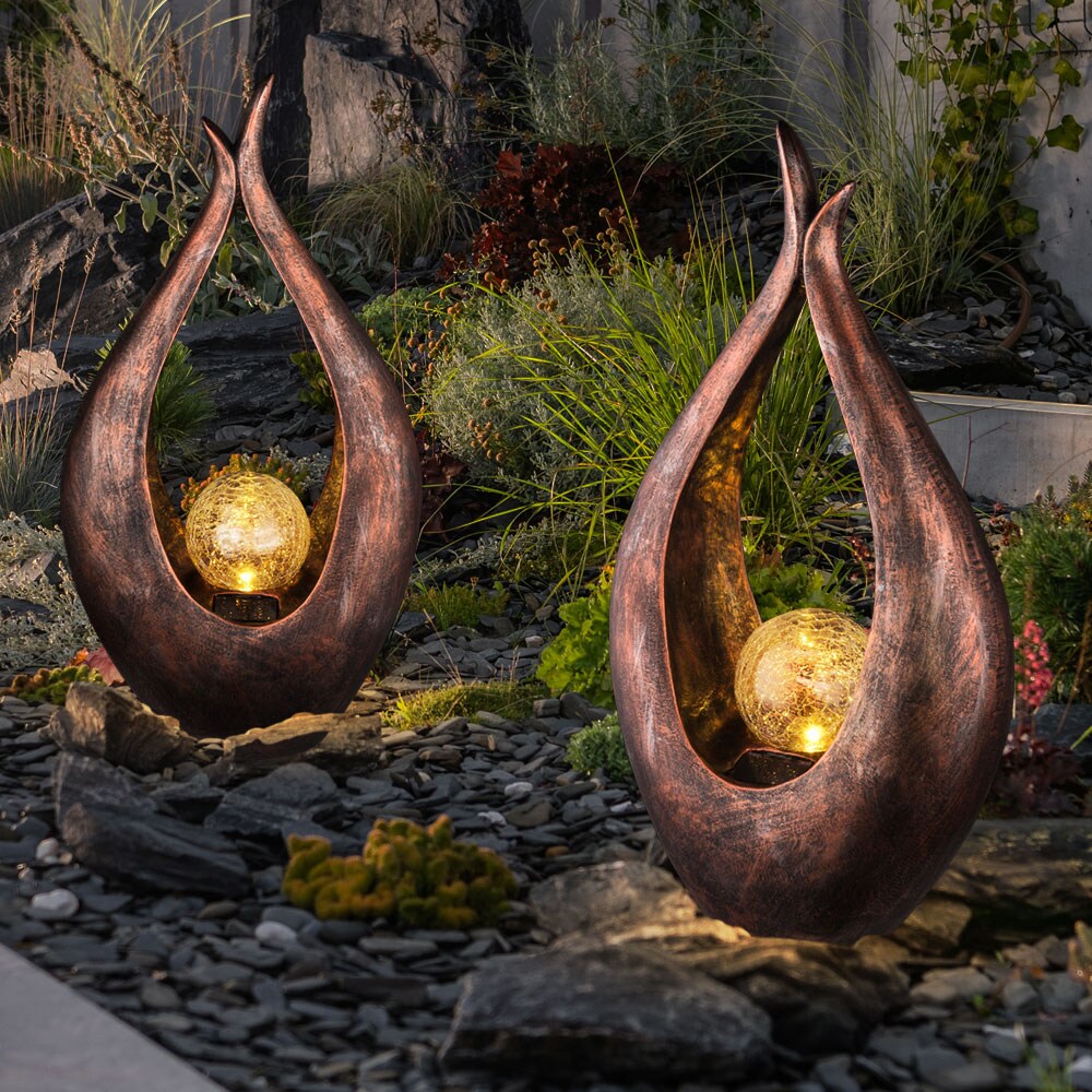 LED Solarleuchte Bronzefarben mit Glaskugel Höhe 50 cm