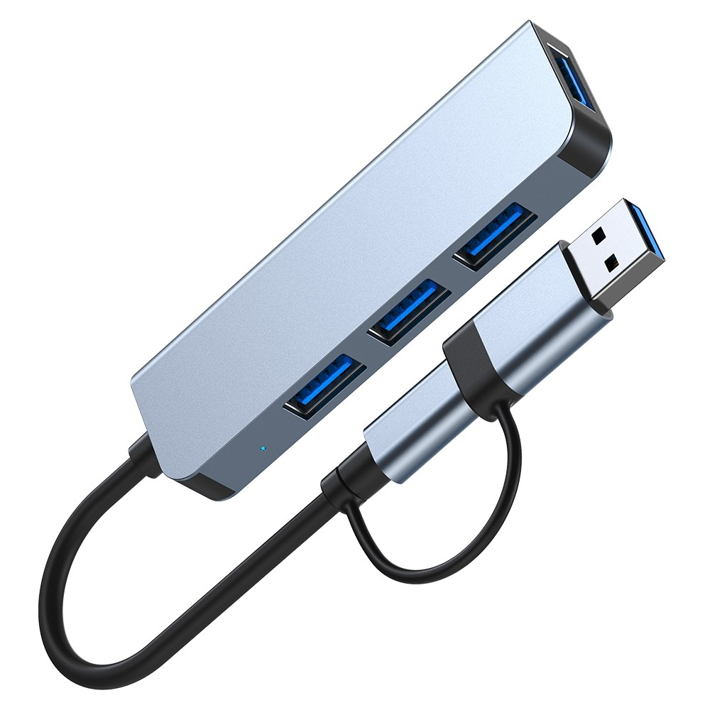 (5 Gbit/s) USB C / USB 3.0 4-fach Multiport Adapter Highspeed Aluminium Hub - Grau