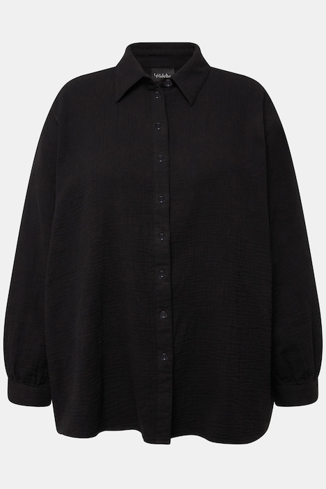 Musselin-Hemdbluse, Oversized, Hemdkragen, Langarm