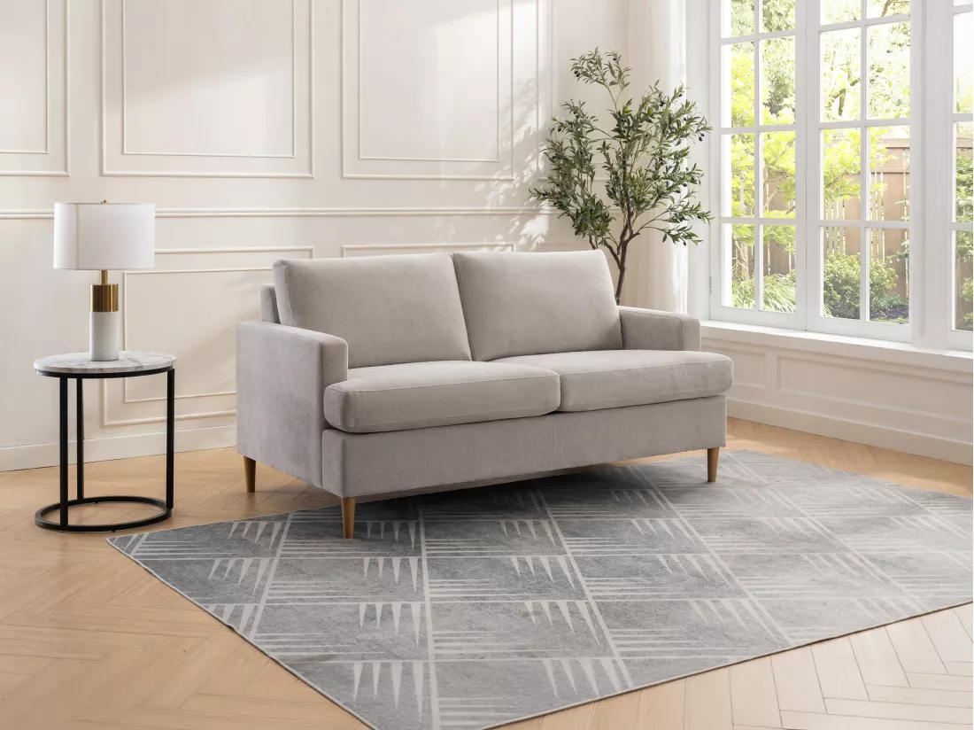 Canapé 3 places convertible en tissu beige COPONA