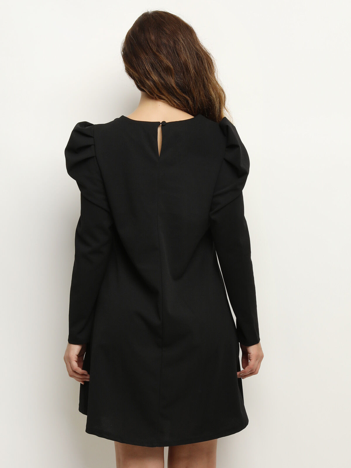 Robe droite à manches gigot- Noir