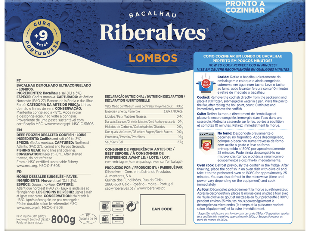 LOMBOS BACALHAU RIBERALVES 9M CURA 800G