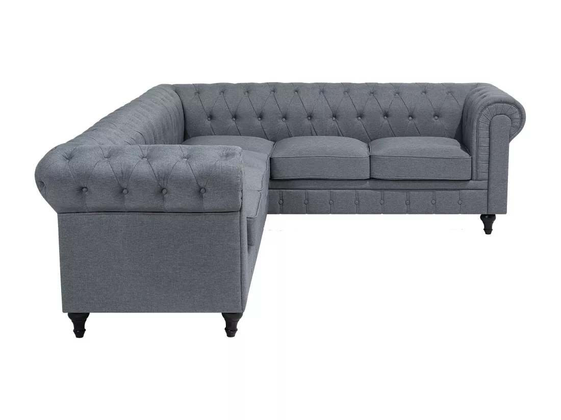 Canapé d'Angle à droite en Tissu Gris Housse Amovible Assise Large Chesterfield