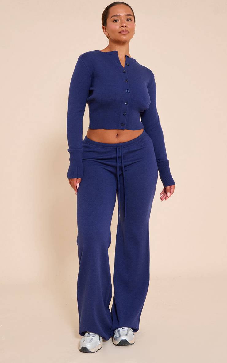 Bleu Marine Pantalon Taille Nouée En Maille Shape