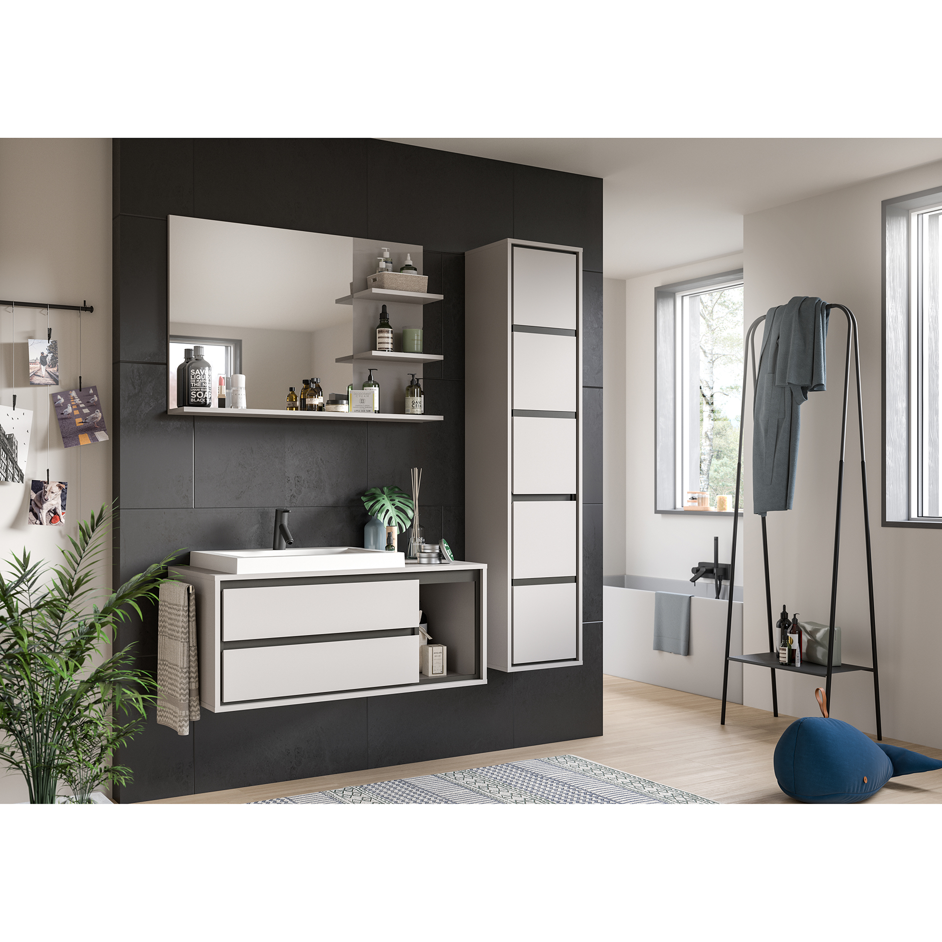 Hochschrank JARU - grau-schwarz - 163 cm hoch