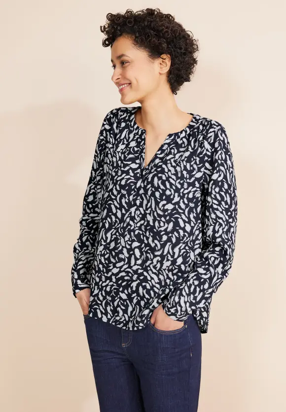 Print Viskosebluse - deep blue