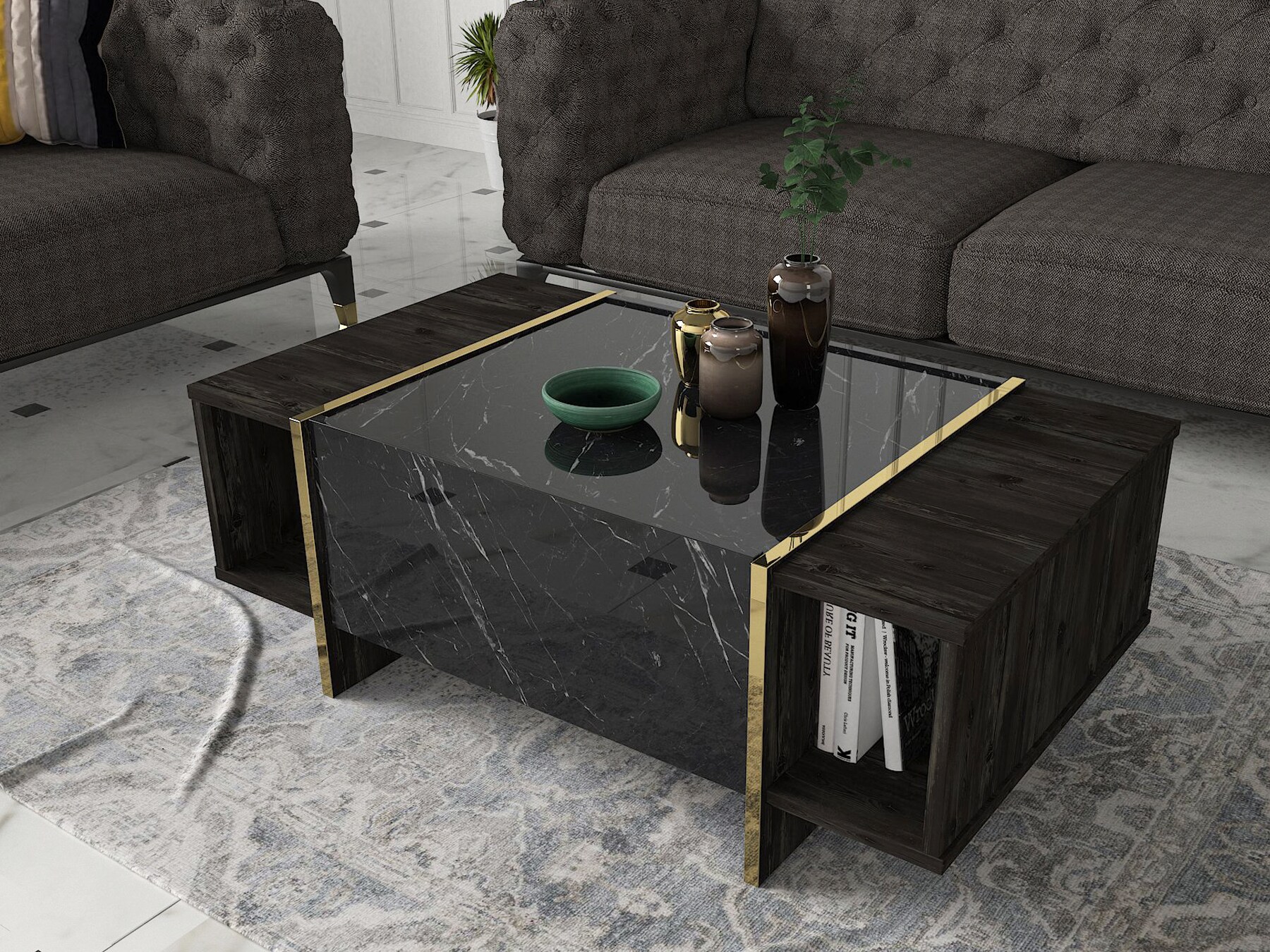 Couchtisch Veyron Rebab Braun Dunkelgrau ( Marmor Optik )