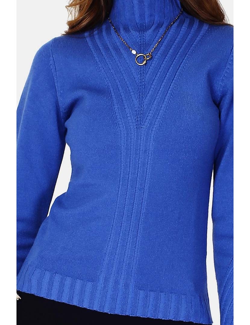 High Neck Blue Sweater