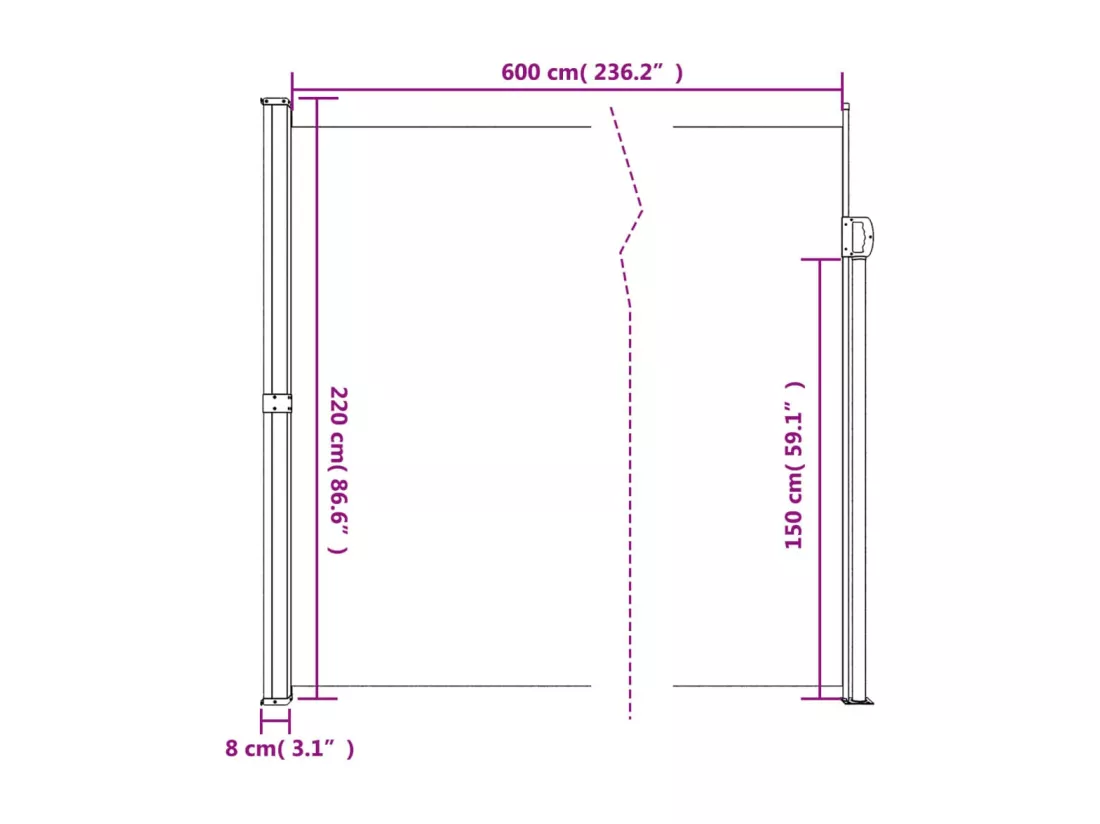 Auvent latéral rétractable beige 220x600 cm