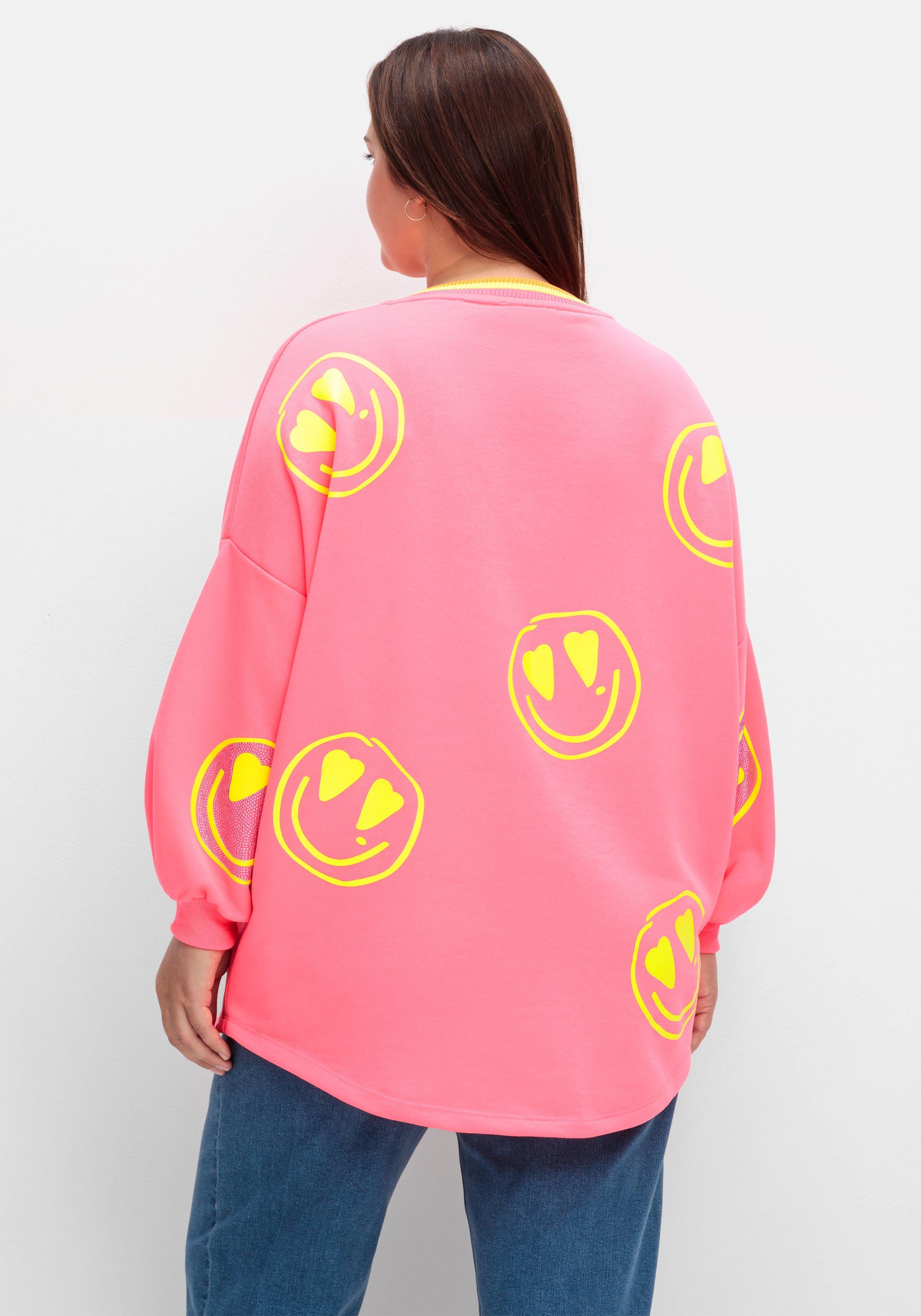 Sweatshirt mit Smileyprint und Glitzersteinen