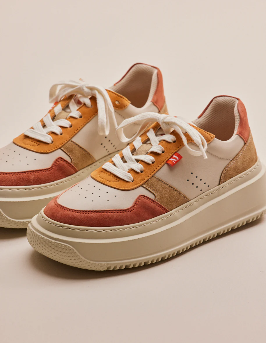 Baskets basses Clotilde - Cuir et suède blush ecru ocre
