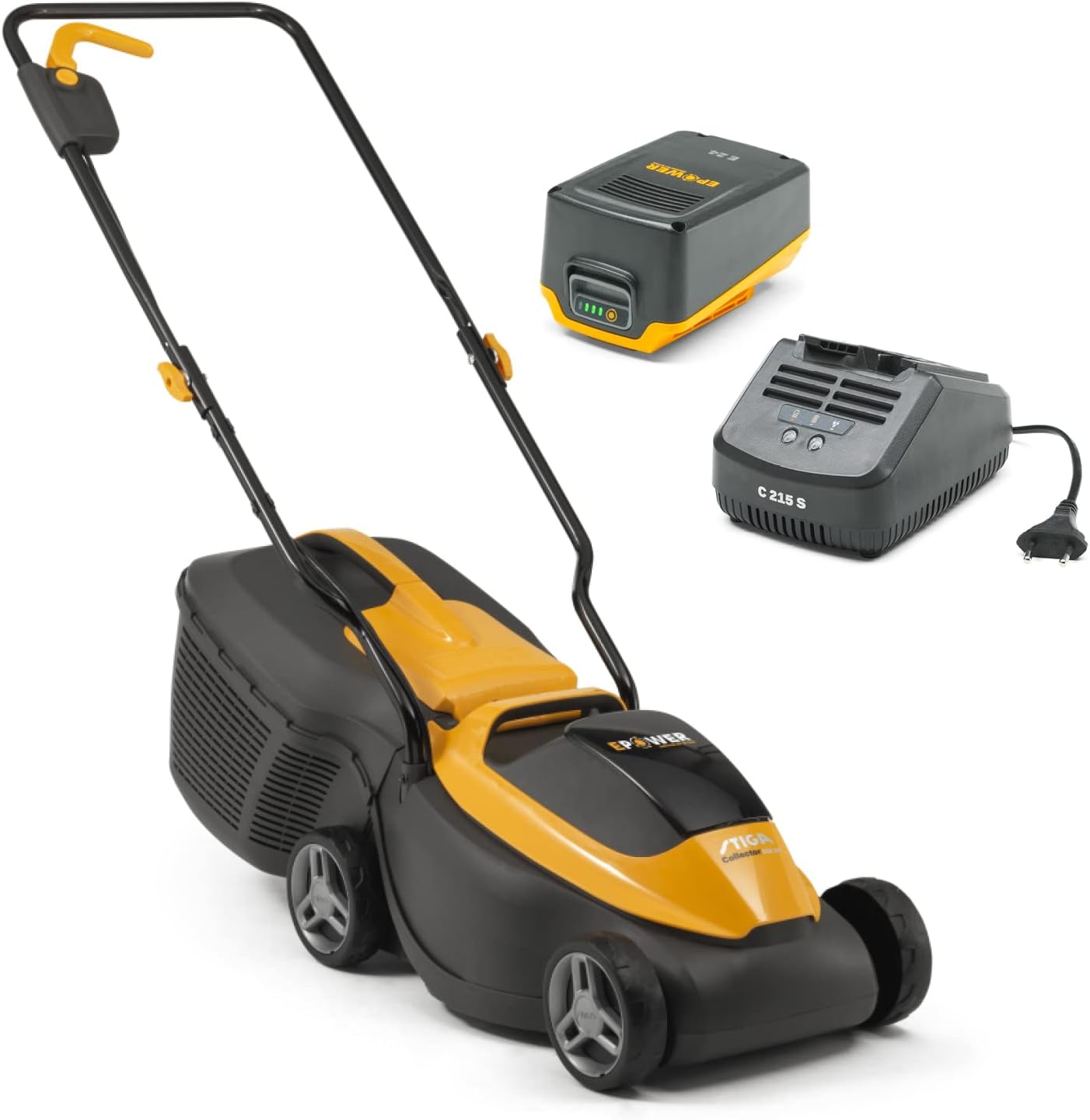 STIGA Akku-Rasenmäher-Set Collector 132e, Schnittbreite 30 cm, 20 V (4 Ah) ePower-Akku, 350 W, für Gärten bis 150 m², Inkl. Akku und Ladegerät, Gelb/Schwarz