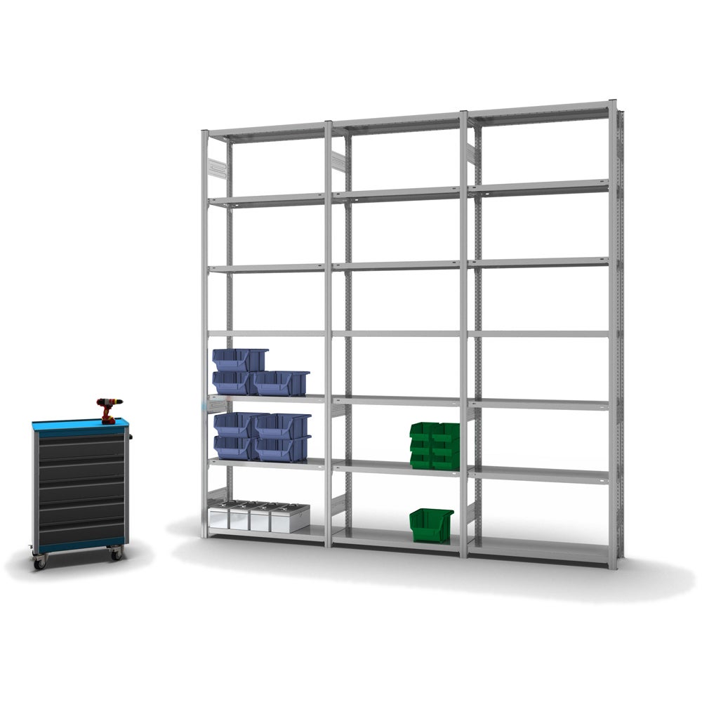 PROREGAL Stellingkast, insteeksysteem, T-profiel, lichtgewicht, basiskast, hxbxd 300 x 100 x 30 cm, 7 legborden, legborddraagvermogen 150 kg, aan beide zijden te gebruiken, verzinkt