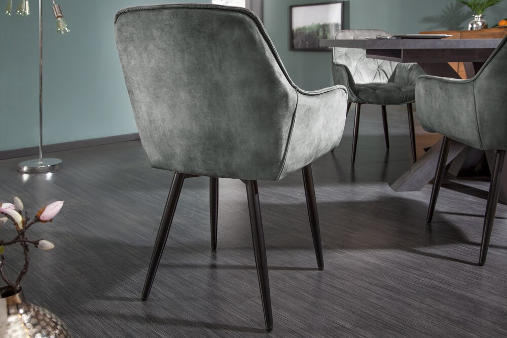 riess-ambiente Stuhl MILANO - senfgelb Samt Armlehne Ziersteppung gepolstert schwarze Metallbeine Esszimmer