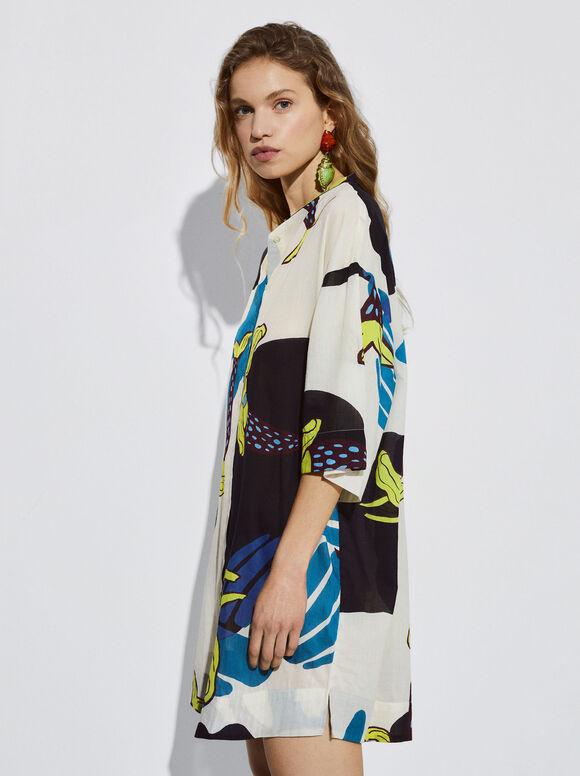 Vestido camisa estampado - Multicolorido