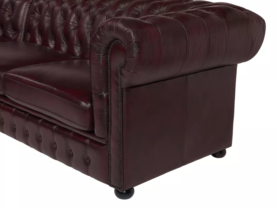 Canapé d'angle chesterfield BRENTON 100% cuir de buffle - Marron reflets châtains - Angle gauche