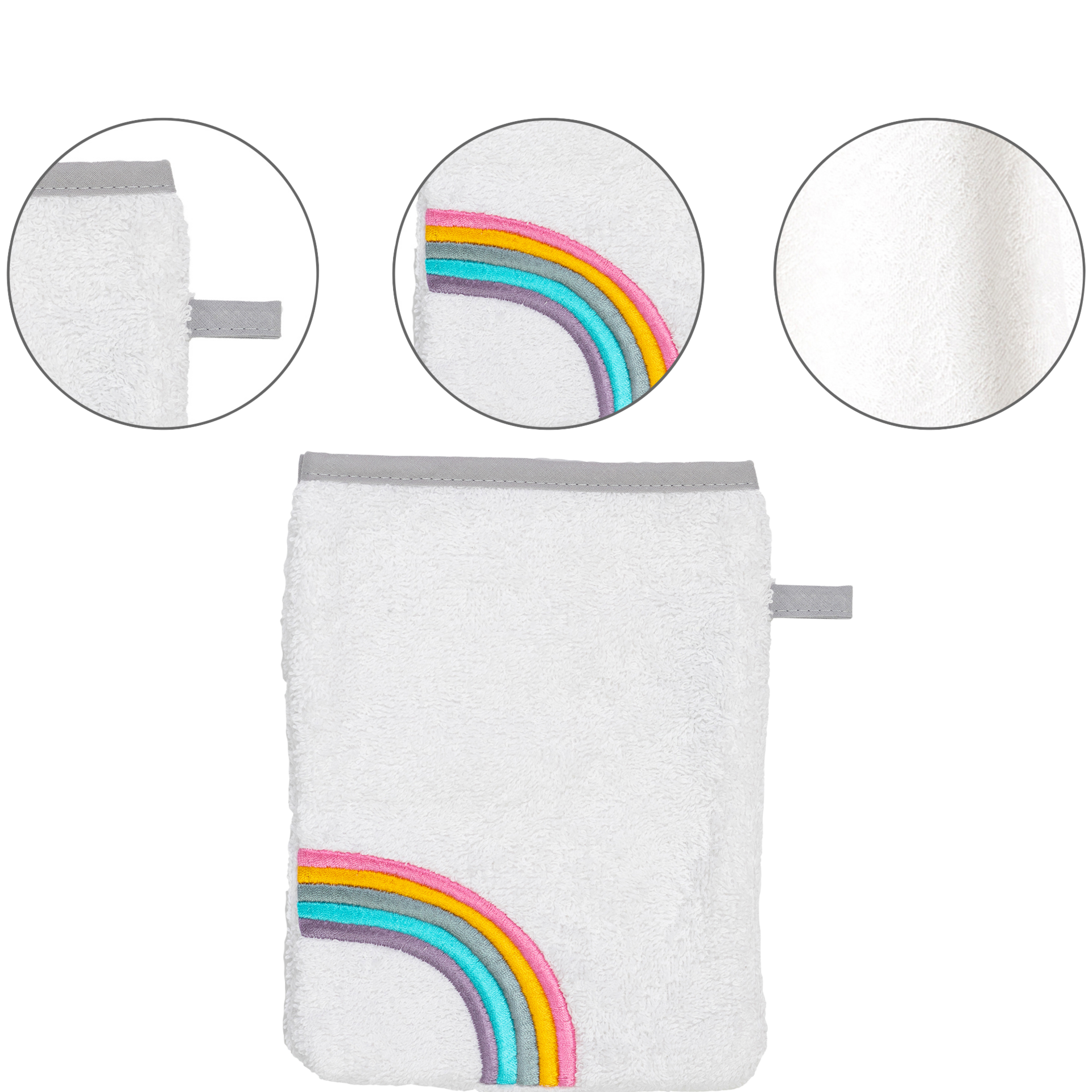 Smithy Waschhandschuh REGENBOGEN 14 x 23 cm weiß