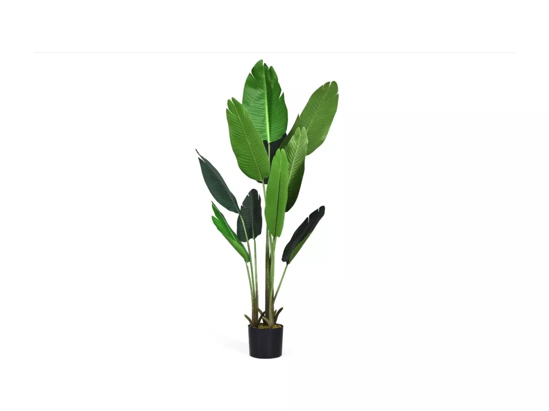 Plante Artificiel Bananier Avec Pot 160CM, avec 10 Feuilles Tropicales et Tronc en Bois et PE, Idéal pour Jardin, Magasin, Bureau, 160CM