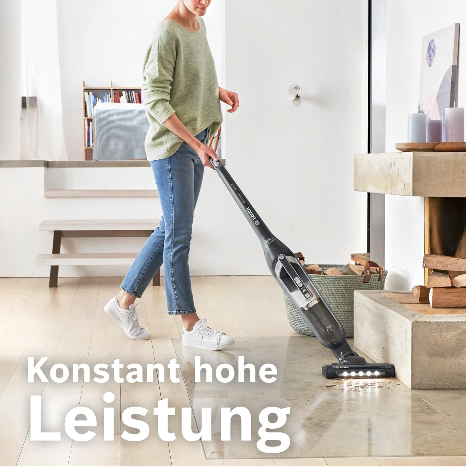 Bosch Akku-Staubsauger Flexxo 2in1 Serie 4 BBH3P280, kabelloser Handstaubsauger, beutellos, hohe Saugleistung, lange Laufzeit, Düse mit LED Beleuchtung, alle Bodenarten, dunkelgrau