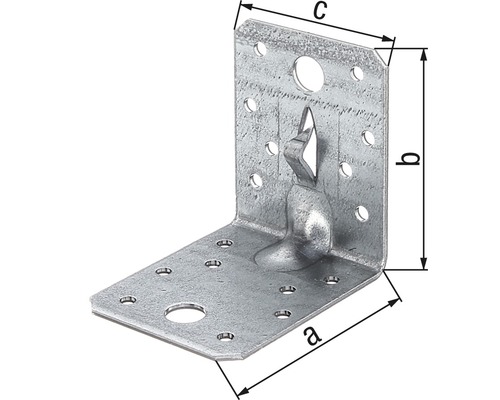 Hoekbeugel met groef en bevestigingsklauw 90 x 90 x 65 mm, sendzimir verzinkt, 1 stuk