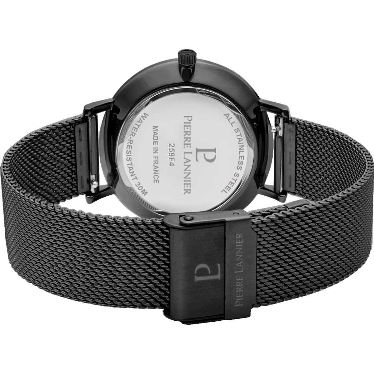 Montre Pierre Lannier homme acier noir bracelet maille milanaise